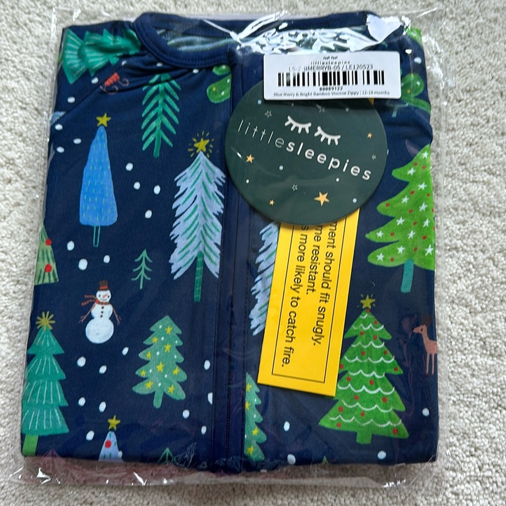 NIB Little Sleepies Blue Merry & Bright Zippy 12-18 months